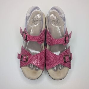 Sanita Pink Leather Double Strap Buckle Slide On Sandals Clogs Size 9
